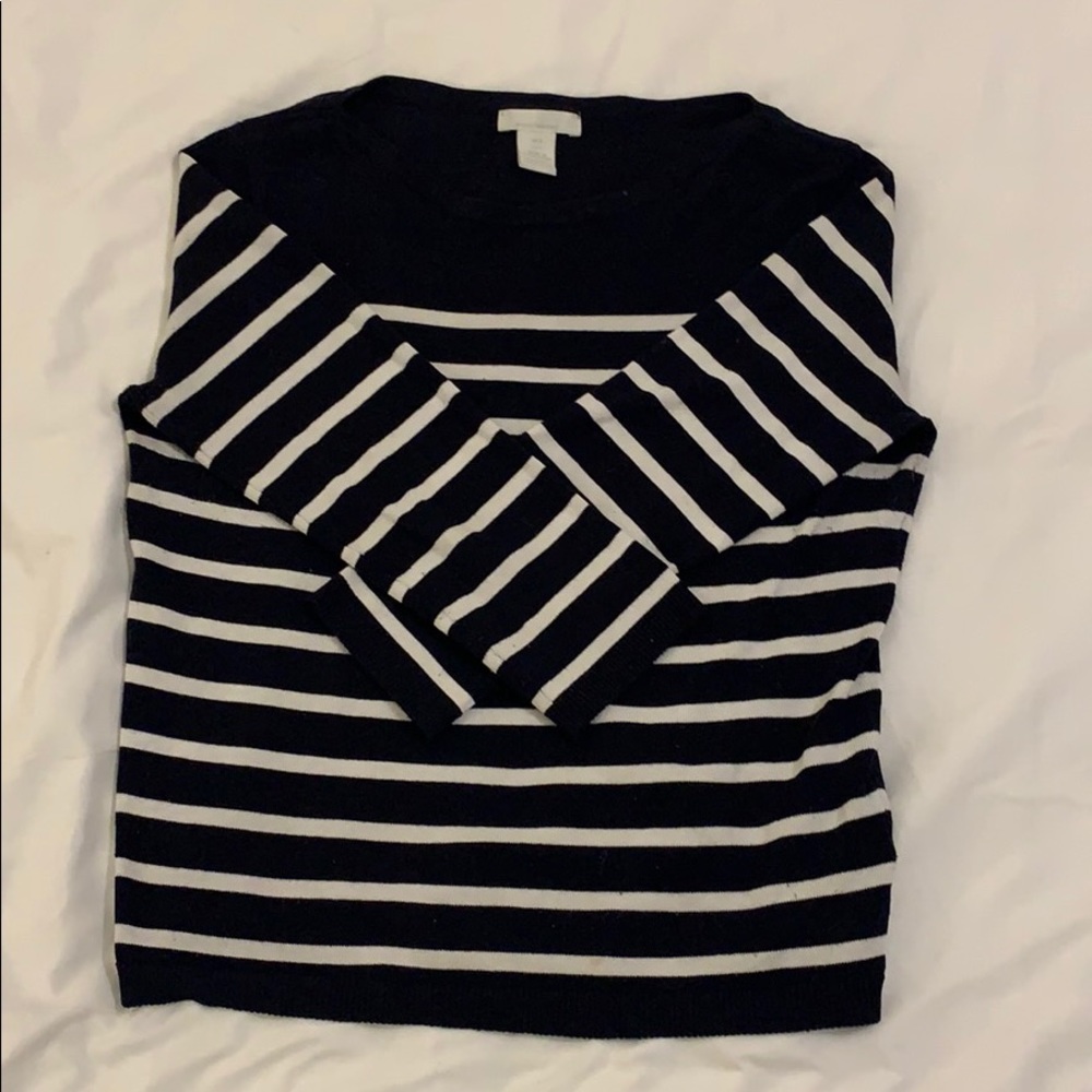 H&M blue and white stripes boat neck top
